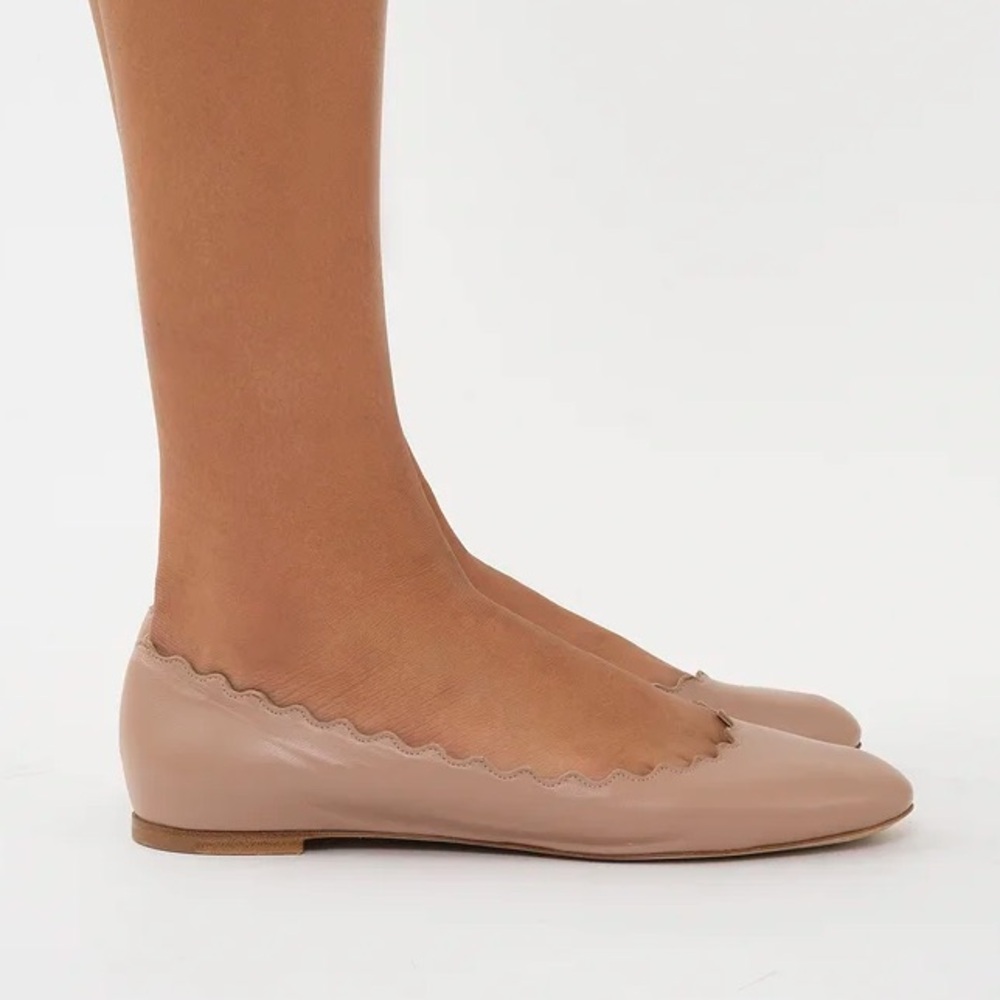 Chloe Lauren Ballerina Leather Scalloped Ballet Flats in Beige Size 38 - Picture 16 of 16